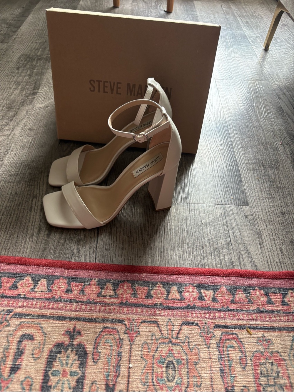 Steve Madden Cream Block Heel Sandals with Ankle Strap